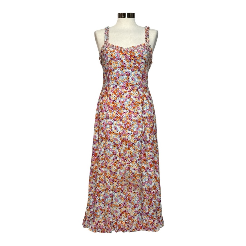FAITHFULL THE BRAND NOEMIE MIDI DRESS IN TURNESOL FLORAL PRINT RUFFLE STRAP US 4 - Picture 2 of 14